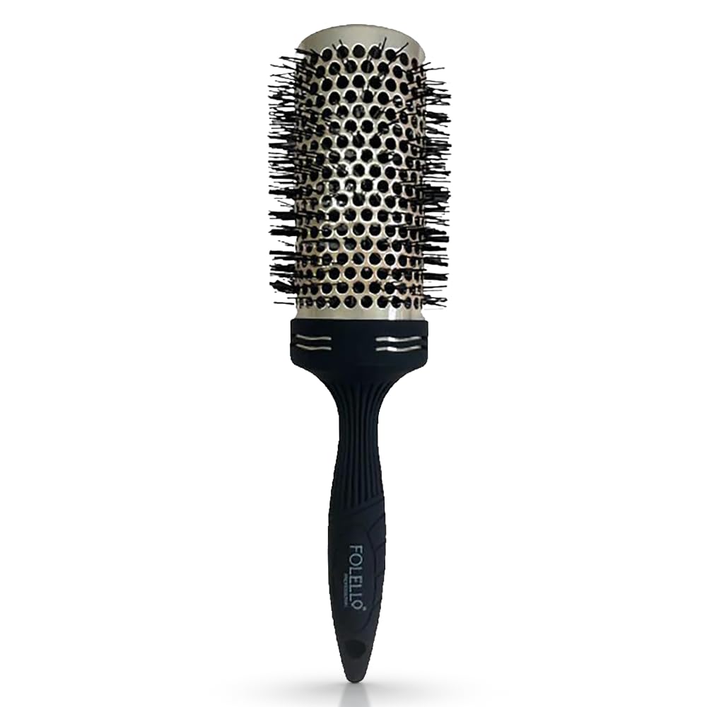 FOLELLO Professional Ceramic Round Hair Brush for Blow Drying, Adding Curls, Waves and Volume (52mm) - Round Brush for Hair Styling, Unisex Comb for Professional and Personal Use