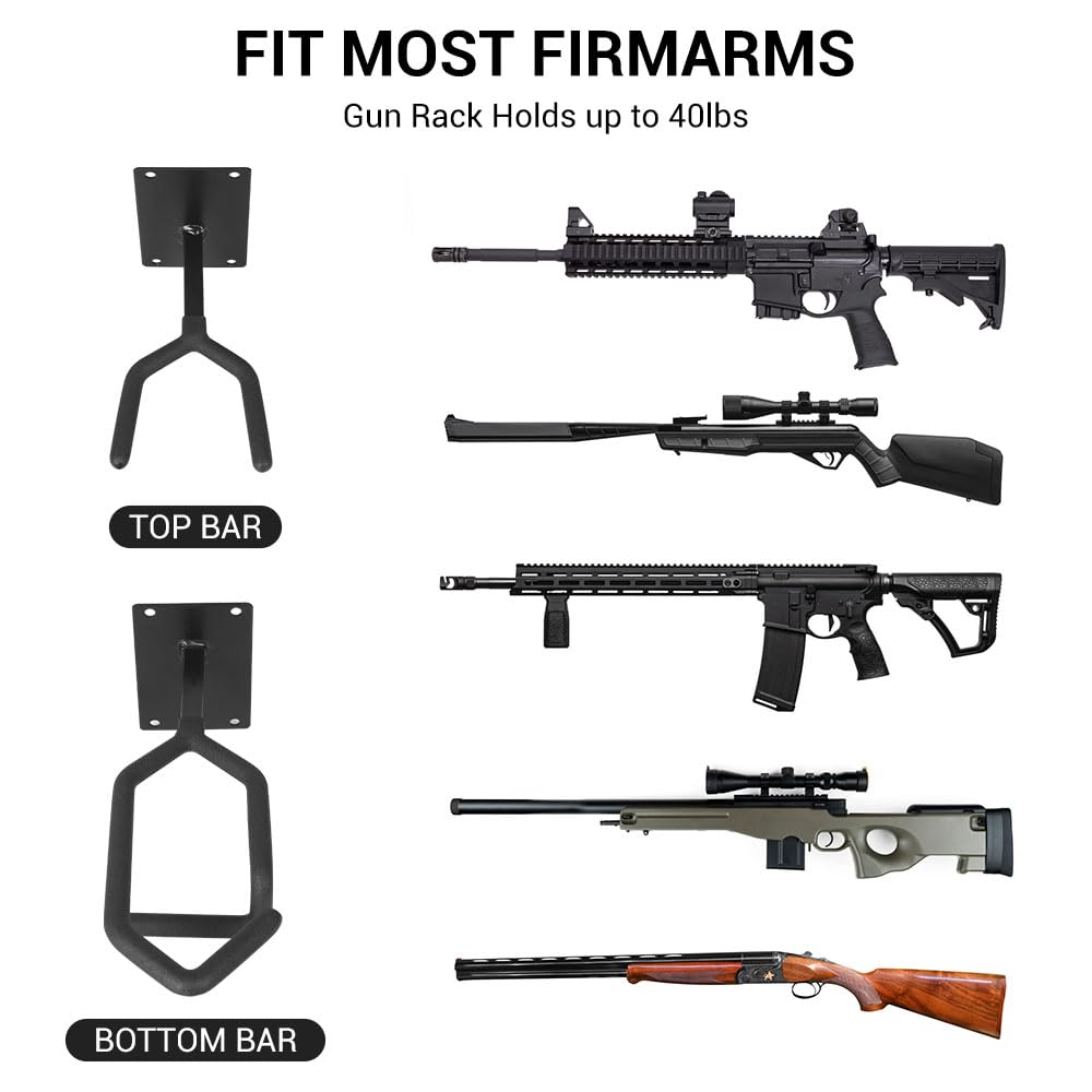 Premium Waffenhalter Wandmontage mit hoher Belastbarkeit, Innenraum Gewehrhalter mit Polsterung, Verstellbarer Waffenständer für Shotgun und Gewehre
