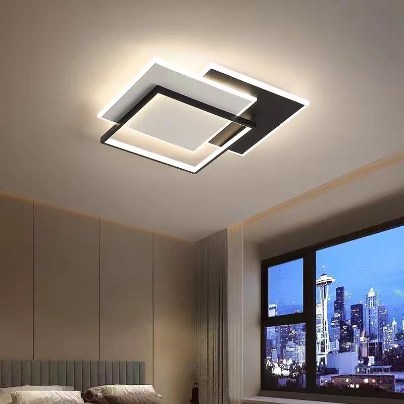 Nowoczesna lampa sufitowa LED do salonu, dekoracja wnętrz do domu, pilot zdalnego sterowania, sypialnia dziecięca, lampa do jadalni (czarna 90 x 60 cm, biała)