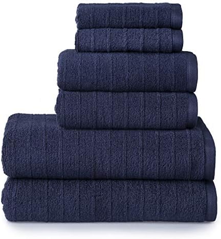 Welhome James 100% Cotton 6 Piece Towel Set | Ecru | Stripe Textured | Supersoft & Durable | Highly Absorbent & Quick Dry | Ideal For Everyday Use | 450 GSM | 2 Bath 2 Hand 2 Wash Towels