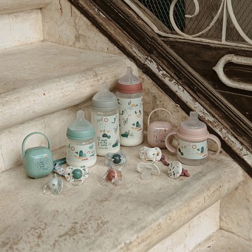 Suavinex Schnullerhalter für Jungen, enthält 2 Schnuller, Schnullerbox, Schnullertasche, mit Griff zum Aufhängen am Kinderwagen, 0 Monate, Walk in the Park, Grün