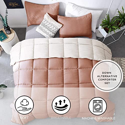 Kasentex All Season Down Alternative Quilted Comforter Set - Reversible Duvet Insert - Machine Washable (Rose/Beige Cream, Twin Set) #TOP2