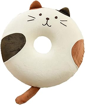 Amazon Co Jp クッション ドーナツ型 円座クッション 座布団 かわいい 猫 ねこちゃん 腰当 ミミとしっぽが可愛い顔型 シートクッション チェアパッド 椅子用 丸 40cm 可愛い モチフワ 腰対策 痔にも ドーナツ枕 ぬいぐるみ 抱き枕 プレゼント ギフト ホワイト