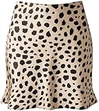 Reaowazo Mini Skirts for Women Satin High Elastic Waist Ruffle Bodycon Short Skirt Leopard Medium