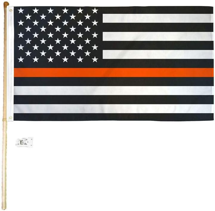 3x5 3'x5' USA Thin Orange Line Search and Rescue Personnel (SAR) Polyester Flag with 5' (Foot) Flag Pole Kit with Wall Mount Bracket & Screws (Imported)