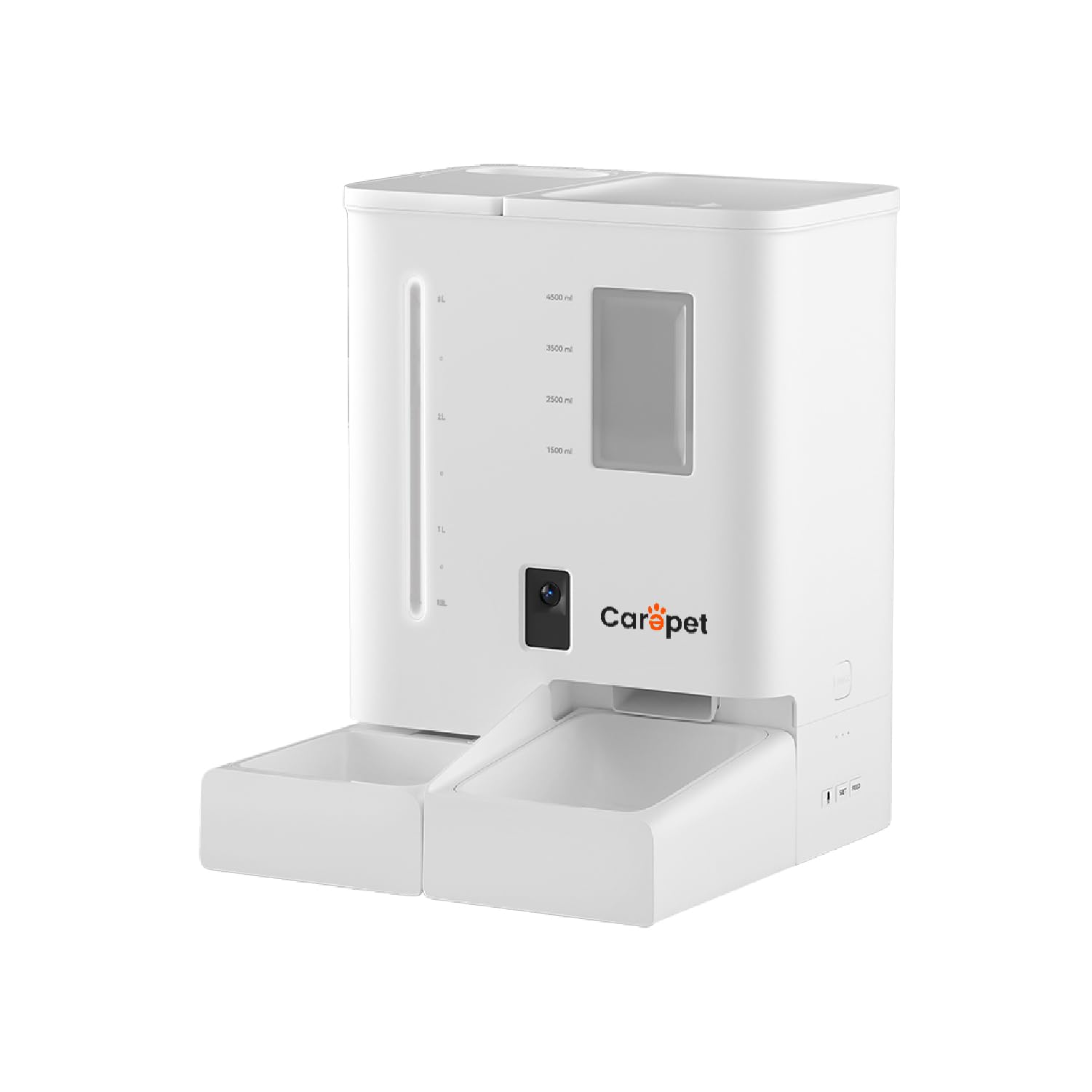 Carepet Distributore Cibo F03V 2 in 1 con Serbatoio Acqua 5L + 4L, Programmabile 1-10 Pasti, 15 Porzioni da 10g, Versione App con Telecamera, Mangiatoia Automatica Cane e Gatto