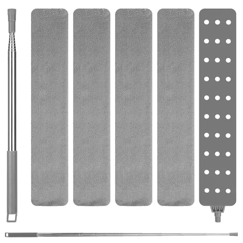 TIDEVAN Plumeros para el Polvo Plumero Telescopico Extensible Limpiador de Polvo Retráctil 250 cm Plumero Extensible de Acero Inoxidable con 4 Capuchas de Repuesto para Piso Debajo Sofá y Cama