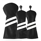 Golf Headcovers Set for Driver, Fairway Wood & Hybrid Black – Premium PU Leder Golf Club Abdeckungen mit austauschbaren Nummern-Tags – Wasserdichtes Golf Headcover Set (Schwarz)