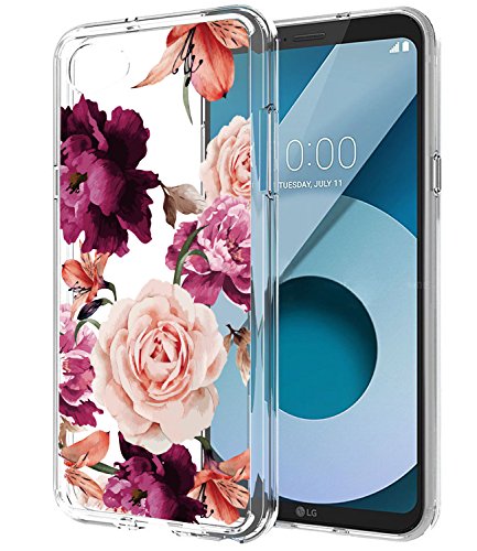 LG Q6 Case, LG Q6 Plus Case with Flowers BAISRKE Slim Shockproof Clear Floral Pattern Soft Flexible TPU Back Cove for LG Q6 / LG G6 Mini/LG Q6 Plus/LG Q6+ [Purple Pink]