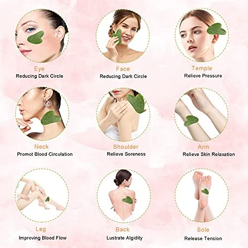 Gua Sha Tool, Jiasoval Jade Guasha Massage Tool, Natural Gua Sha Stone Scraping Massage Tool Set, Jade Stone Face Skincare Tool for Slimming and Firming (Green)