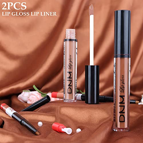 2 Colors Liquid Matte Lipstick And Lipliner Set, Brown Nude Lip Tint 24 Hour Waterproof Velvet Nonstick Cup Lipgloss Lip Stain Pigmented Lip Makeup Gift Sets For Girls And Women Labiales25&27 #TOP6