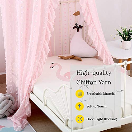 Kids Bed Canopy For Girls, Pink Crib Canopy Princess Hanging Children Canopy Tent, Toddler Girl Canopy Bed Netting For Baby Room Bedroom Reading Nook, Macrame Lace Boho Nursery Canopy With Pom Pom #TOP4