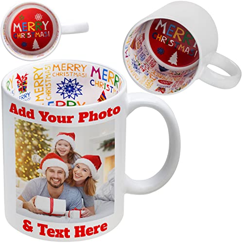 Custom Christmas Mug w/Photo & Optional Text, 11 oz for Kids, Women, Men - Taza de Navidad...