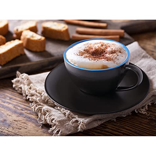 Miamio - Set Of 6, Ceramic Stackable Cappuccino Cups Set / 6 Ounce Cappuccino Mugs And Saucer With Metal Stand For Coffee Drinks, Cafe Cappuccino, Latte, Americano And Tea - Le Papillon Collection (Mixed) #TOP3