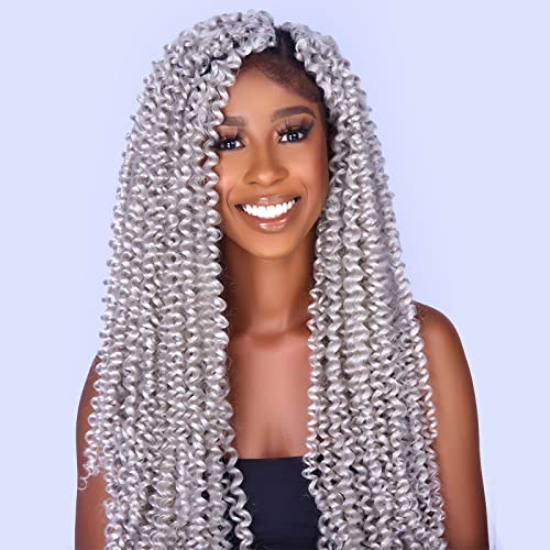 Melanair 6 packs Passion Twist Hair 18Inch Water Wave Crochet Braids Long Curl Hair Synthetic Braiding Hair Extensions (18inch(6packs), grey#)