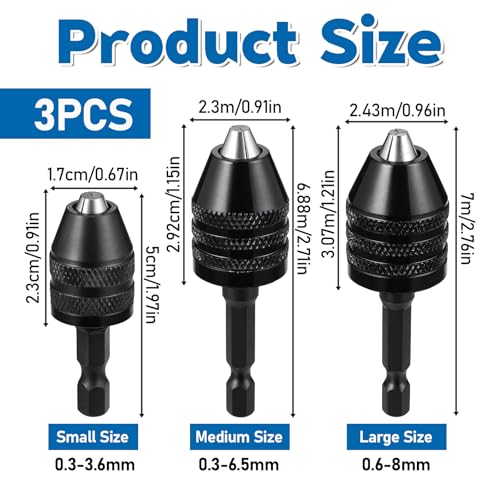 3Stück Schnellspannbohrfutter Bohrfutter für Akkuschrauber Bohrfutter Adapter 1/4 Zoll Sechskantschaft Bohrer Adapter Konverter für Schlagschrauber, Schnellwechsel Konverter Verlängerung