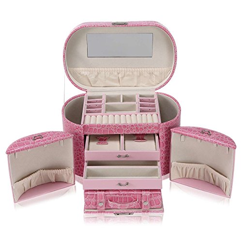 Preisvergleich Produktbild Makika Schmuckaufbewahrung Schmuckkästchen Schmuckkoffer Schmuckschatulle Rosa