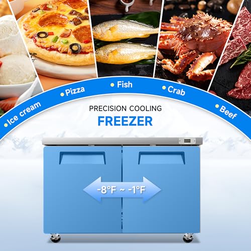 Image of 60 Inch Wide 2-Door Undercounter Freezer, 18 Cubic Ft Commercial Worktop Freezer for Cafe, Bar & Food Service, -8 to -1F Digital Control, ETL, DOE & NSF Certified