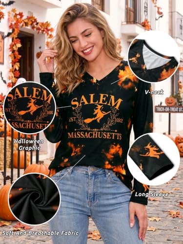 Women's Fall Halloween Long Sleeve V Neck Shirts Funny Salem Witches Tops - image 5