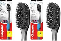 COLGATE 360 Charcoal Manual Toothbrush, 6 Pack, Soft Spiral Antibacterial Bristles, Whole Mouth Clean