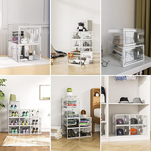 Shoe Storage Boxes Shoe Organizer For Closet, 6 Pack Shoe Boxes Clear Plastic Stackable Shoe Containers Under Bed Shoe Storage Foldable Sneaker Containers Bins Shoe Holder For Entryway, Closet Floor, Drop Front, Fit Up To Us Size 14 #TOP1