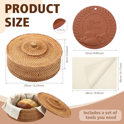 LemonRoad 3 Pcs Bread Warmer Basket Set with Stone Towel with Lid, 12 Inch by LemonRoad - Used condition - Image 2