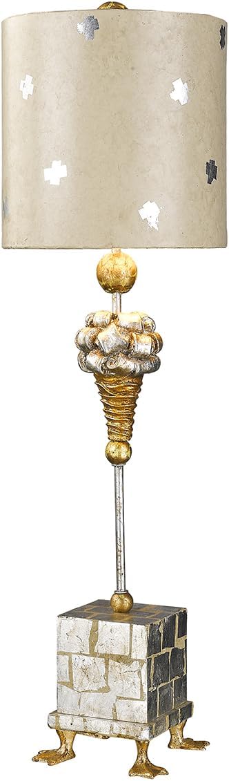 TA1258 Pompadour X Table Lamp, Gold and Silver Leaf stem and Base with Pompadour Inspired Element