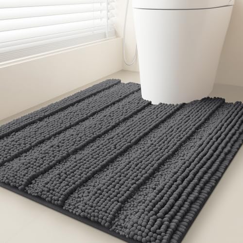Striped Grey Toilet Bathroom Rug Mat 24" x 20" Contour