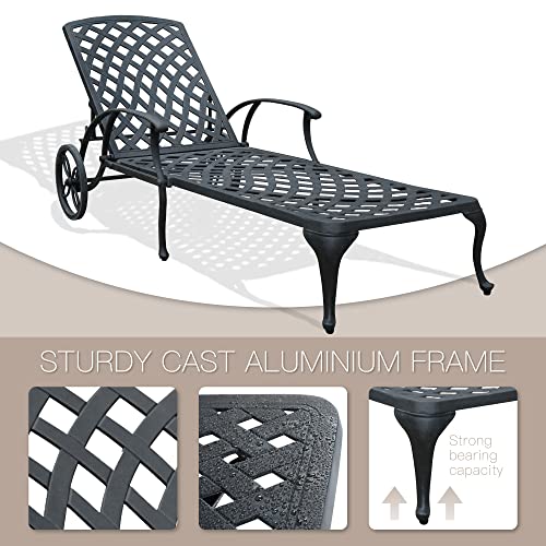 Villeston Lounge Chairs For Outside, Chaise Lounges Outdoor Pool Chair Set Of 3 Cast Aluminum Patio Furniture Tanning With Beige Cushion And Pillows Recliner #TOP4