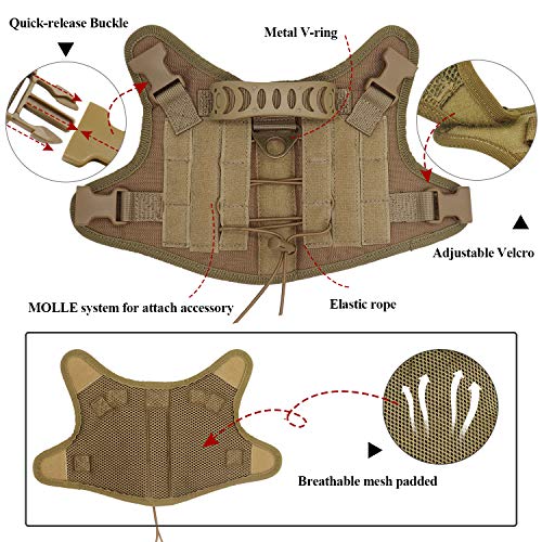 Tactical Dog Training Harness Outdoor Working Vest Adjustable Military Molle Dog Vest Harness With Rubber Handle #TOP3