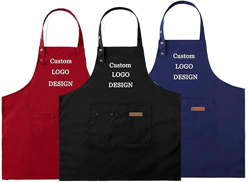 Miniatura 7 de Delantal personalizado para hombres y mujeres, delantales de lona de cocina personalizados con bolsillos, nombre, texto, logotipo, imagen