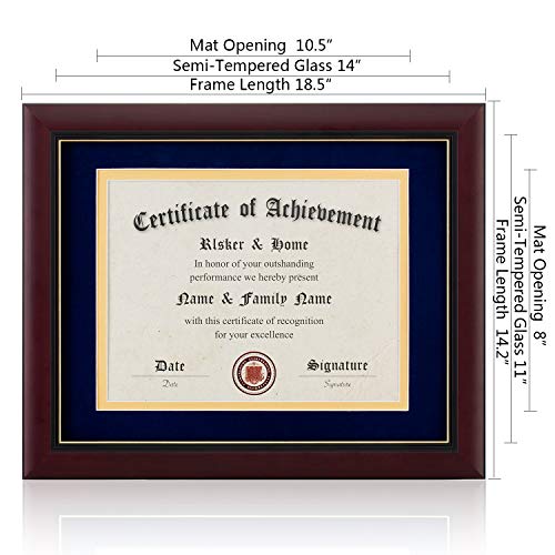 Image of ELSKER&HOME 8.5x11 Diploma Frame with Velvet Navy Mat,Real Wood | 8.5x11 Certificate Frame with Mat or 11x14 Inch Without Mat,Wide Molding Semi-Tempered Glass(Velvet Mat,Navy)