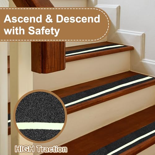 Cinta antideslizante para escalones de madera PATIKIL tiras adhesivas negras 15x61cm pack de 5 3
