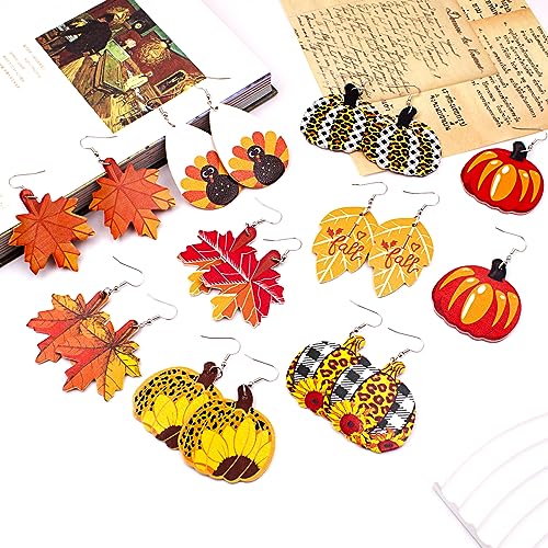 Nanafast Fall Thanksgiving Earrings for Women Leather Pumpkin Turkey Maple Leaf Shaped Thanksgiving Celebration Party Trendy Fall Dangle Fun Hook Earrings for Her Autumn Jewelry4