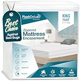 PlushDeluxe Premium Zippered Mattress Encasement, Waterproof, Bed Bug & Dust Mite Proof 6-Sided Protector Cover, Hypoallergenic Cotton Terry Surface (Fits 9-12 Inches H) King,10-Year Warranty