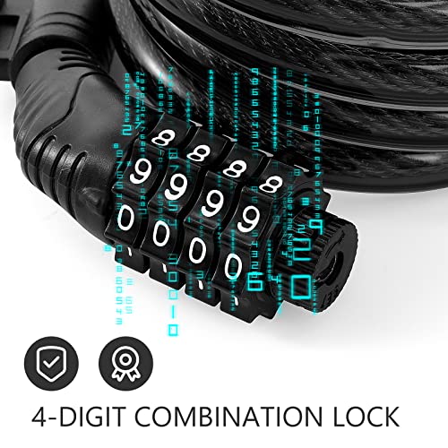 E Scooter Lock,Bike Lock Combination Lock Cable Compatible For Xiaomi M365/Max/Gxl/Ninebot/Segway Scooter/Moto/Bicycle Lock 4Ft Long/0.472In Scooter Anti-Theft Ideal Lock 4-Digit/12 Steel Cables Lock #TOP1