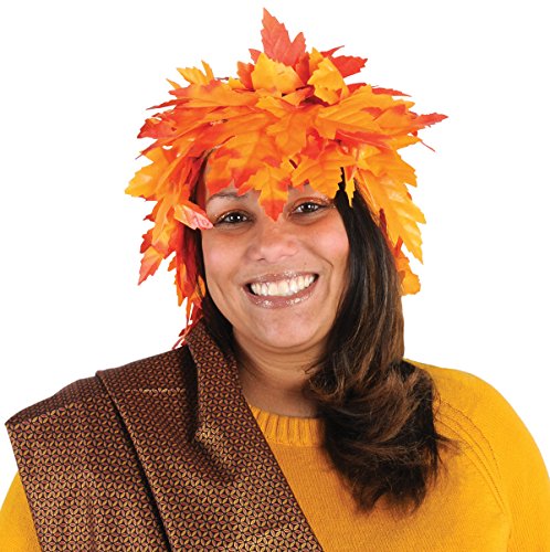 Beistle Fall Leaf Wig, Autumn Thanksgiving Headwear & Fall Costume Parade Accessories, Harvest Cosplay Hat, Orange & Yellow Fabric Leaves, One Size
