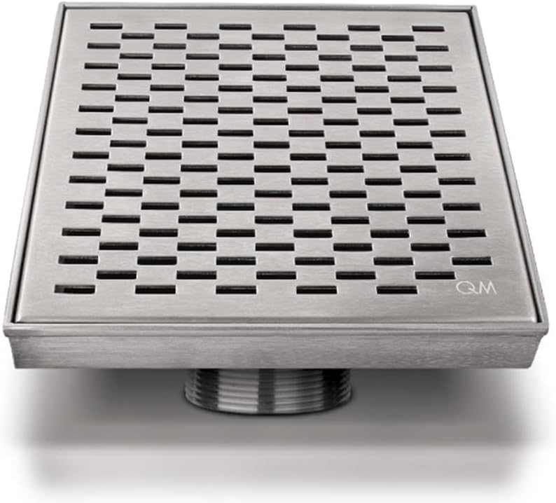 QM Square Shower Drain, Base and Grate made of 100% Stainless Steel Marine 316, Delmar Series Delta Line, Satin Finish, 5 inch 3/4, Kit includes Hair Trap/Strainer and Key