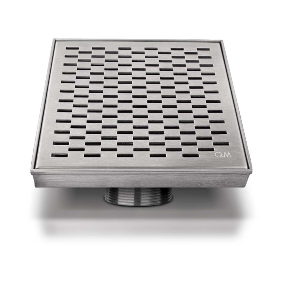 QM Square Shower Drain, Base and Grate made of 100% Stainless Steel Marine 316, Delmar Series Delta Line, Satin Finish, 5 inch 3/4, Kit includes Hair Trap/Strainer and Key