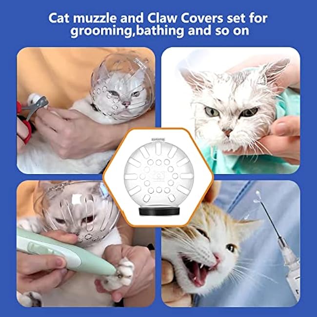 Cat Muzzle and Boots, Adjustable Headgear for Grooming, Breathable Hood Face Mask for Shaving Head Bubble Cover, Anti Bite Helmet Cat Holder for Bathing-UG5MdKRd