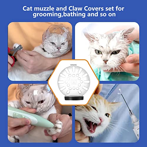 Image of Cat Muzzle and Boots, Adjustable Helmet for Grooming, Breathable Hood Face Mask for Shaving Head Bubble Cover, Anti Bite Headgear Cat Holder for Bathing