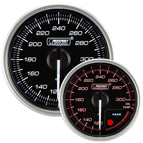 Oil Temperature Gauge 52mm (2 1/16") Electrical Prosport Supreme Clear Lens with White Pointer Series Amber/White with Peak Recall and Warning