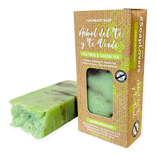 Jabón Natural de Arbol de Té - Jabon de Manos, Cuerpo, y Cara Antibacteriano y Fungicida, Pastilla Sólida Ecológica y Artesanal, Vegano y Sin Aceite de Palma (100 g)