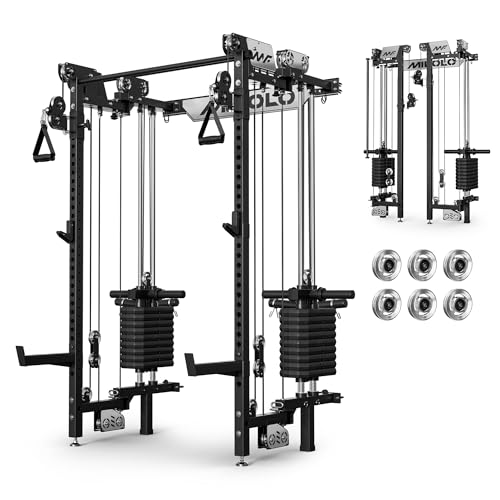 Image of Mikolo Folding Squat Rack, Wall Mounted Power Rack with Cable Crossover Machine & LAT Pull Down, Functional Trainer with 5 Adjustable Function Modes, Home Gym Package