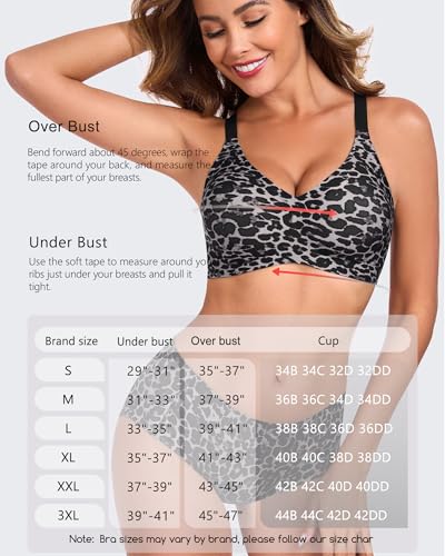 Image of Gailife Deep V Bras for Women No Underwire Wireless Push Up Bra Seamless Plunge Bralette Comfort Supportive Bra Full Coverage -Nightfall-Leopard,L