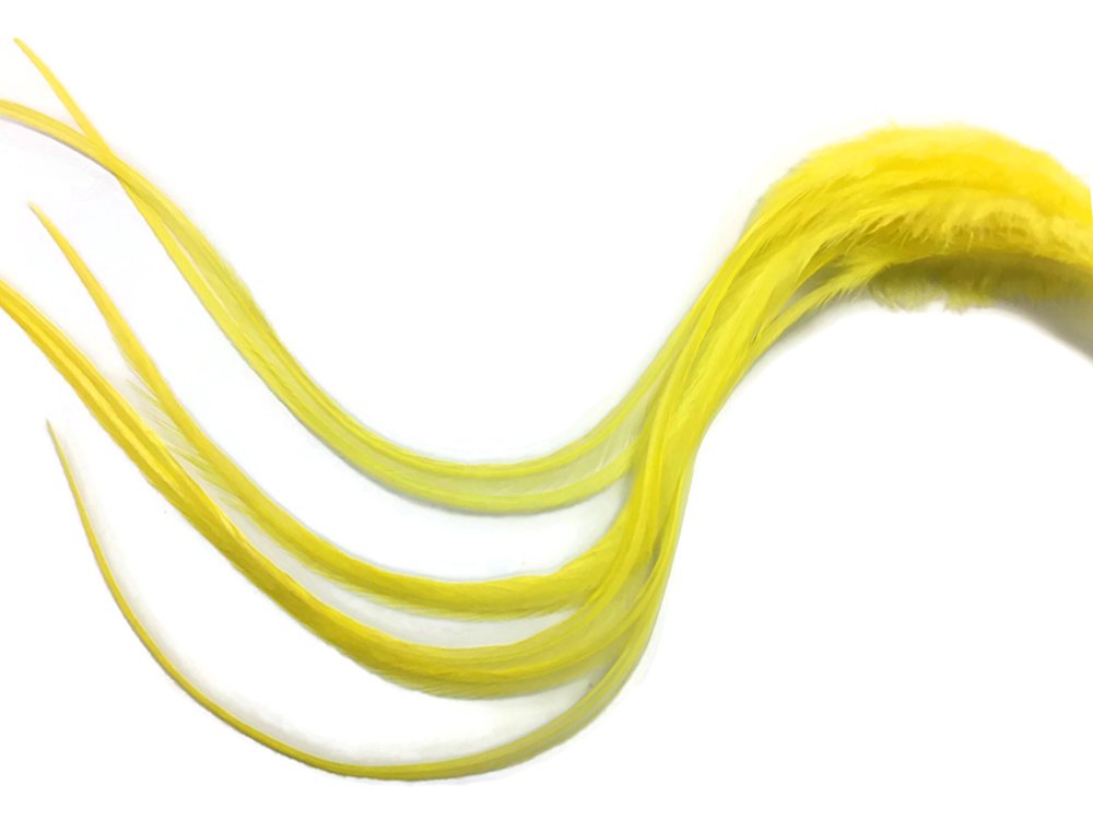 Moonlight Feather, Hair Extension Feathers - Solid Sunshine Yellow Thick Long Rooster Hair Extension Feathers - 7-11 Inches Long - 6 Pieces Per Pack