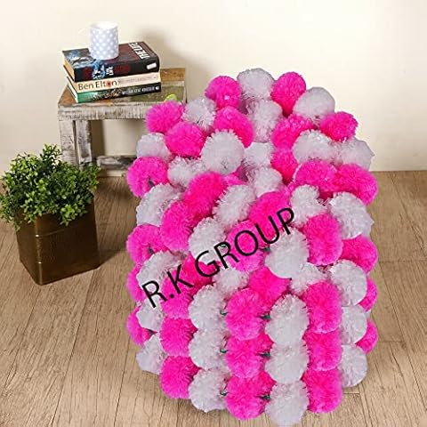 Indian 4-5 feet Flower Marigold Garland Christmas Festival Indian/American Wedding Party Mantle Decoration, Faux Garlands Wedding Garland, Diwali Decoration, Spring Bush Floral (Pink & White, 5) Cover