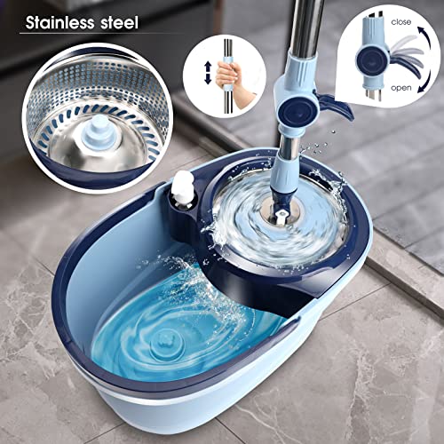 Znm Mop And Bucket With Wringer Set, Spin Mops With Bucket And Foot Pedal For Floor Cleaning, 57" Adjustable Handle, Spinning Mop And Bucket Set With 5 Microfiber Refills #TOP1