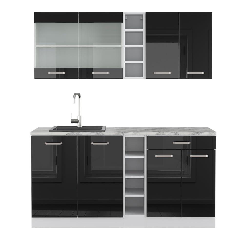 Vicco Cucina monoblocco R-Line, Nero lucido/bianco, 160 cm