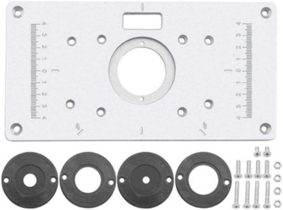 Router Table Insert Plate Aluminum, Multifunctional Woodworking Benches Router Trimmer Models Engraving Machine with 4 Rings Tools Flip Board (700C-B)
